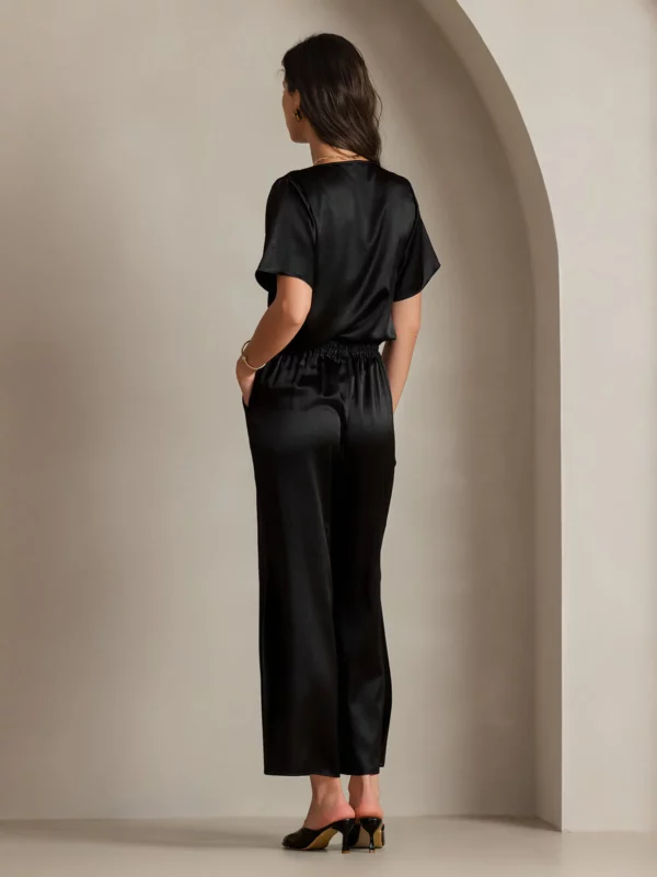 19Momme Women's mulberry Silk Short Sleeve Cowl Neck T-Shirt - Image 3