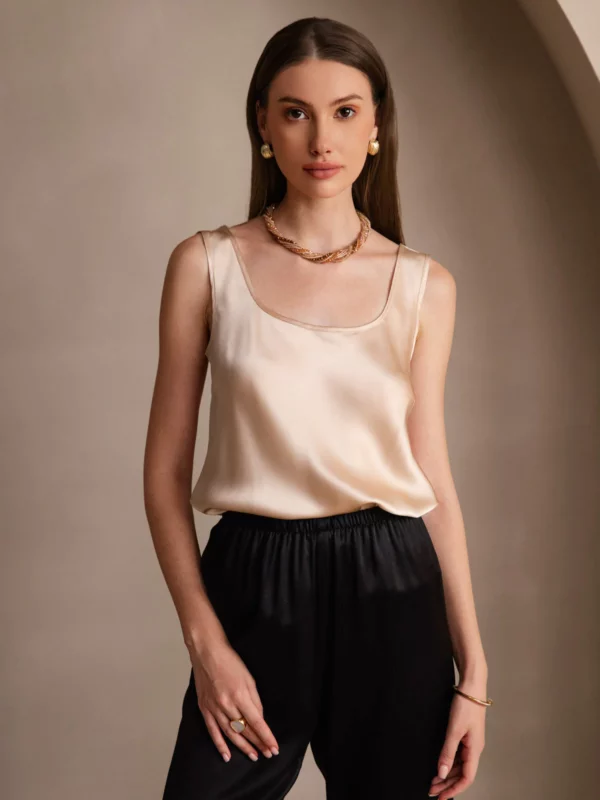 Women's 19Momme Silk Sleeveless U Neck Satin Tank Top