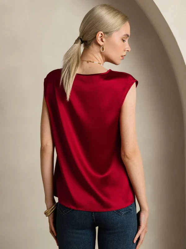 19Momme mulberry Silk Cap Sleeve Round Neck Women's Top - Image 5