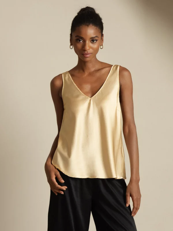 Women's 19Momme Silk Sleeveless V Neck Satin Tank Top with V Back Design - Image 8
