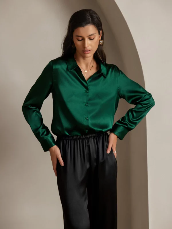 mulberry Silk 19Momme Long Lapel Collar Women's Shirt with Button Up Design - Image 2