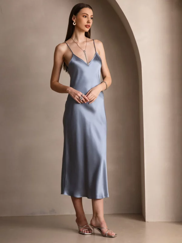 100% mulberry Silk charmeuse Spaghetti Strap Midi Dress - Image 4