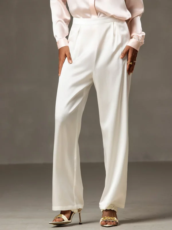 19Momme Women's mulberry Silk High Waist Wide Leg Pants - Image 7