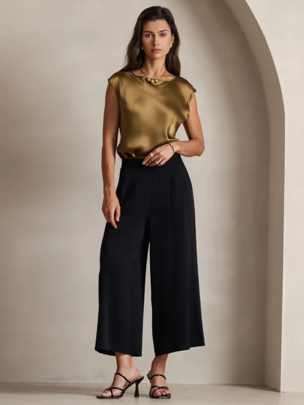 19Momme mulberry Silk Cap Sleeve Round Neck Women's Top - Image 8