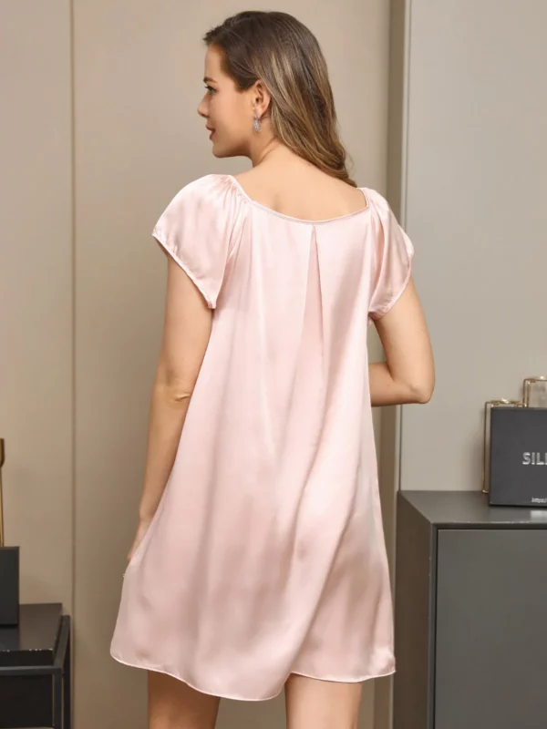 100% mulberry Silk Cap Sleeve Square Neck Short Nightgown - Image 7