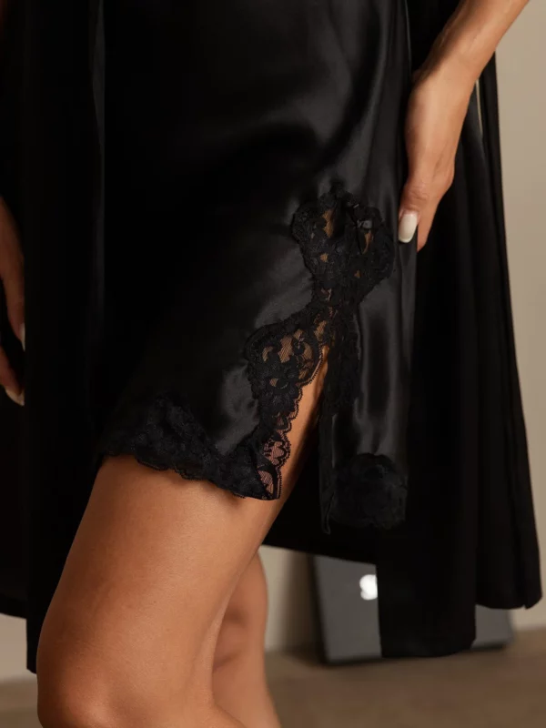 Pure Mulberry Silk charmeuse Nightgown&Robe Set 2Pcs with Lace - Image 5