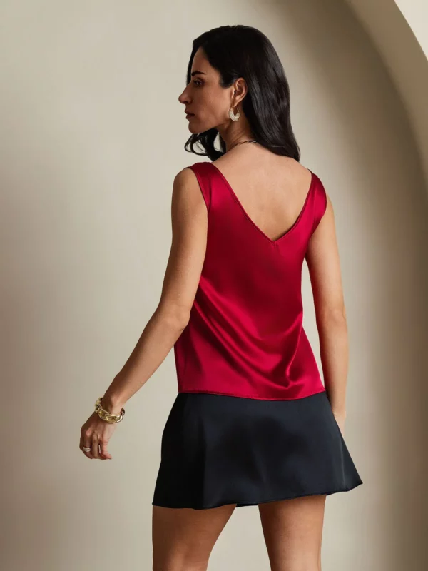 Women's 19Momme Silk Sleeveless V Neck Satin Tank Top with V Back Design - Image 3
