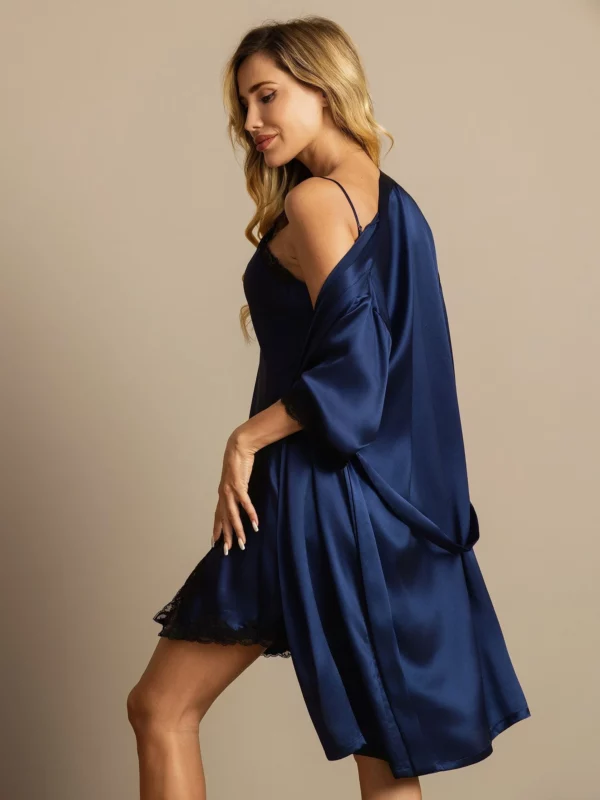 Pure Mulberry Silk charmeuse Nightgown&Robe Set 2Pcs with Lace - Image 8