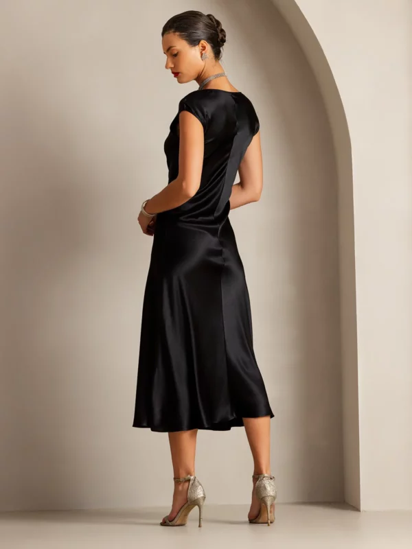 19Momme mulberry Silk Cap Sleeve Round Neck Midi Dress - Image 6