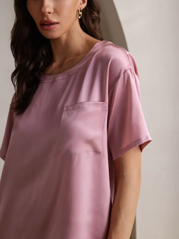 100% mulberry Silk Short Sleeve Round Neck Women's Pajamas Set - Image 8
