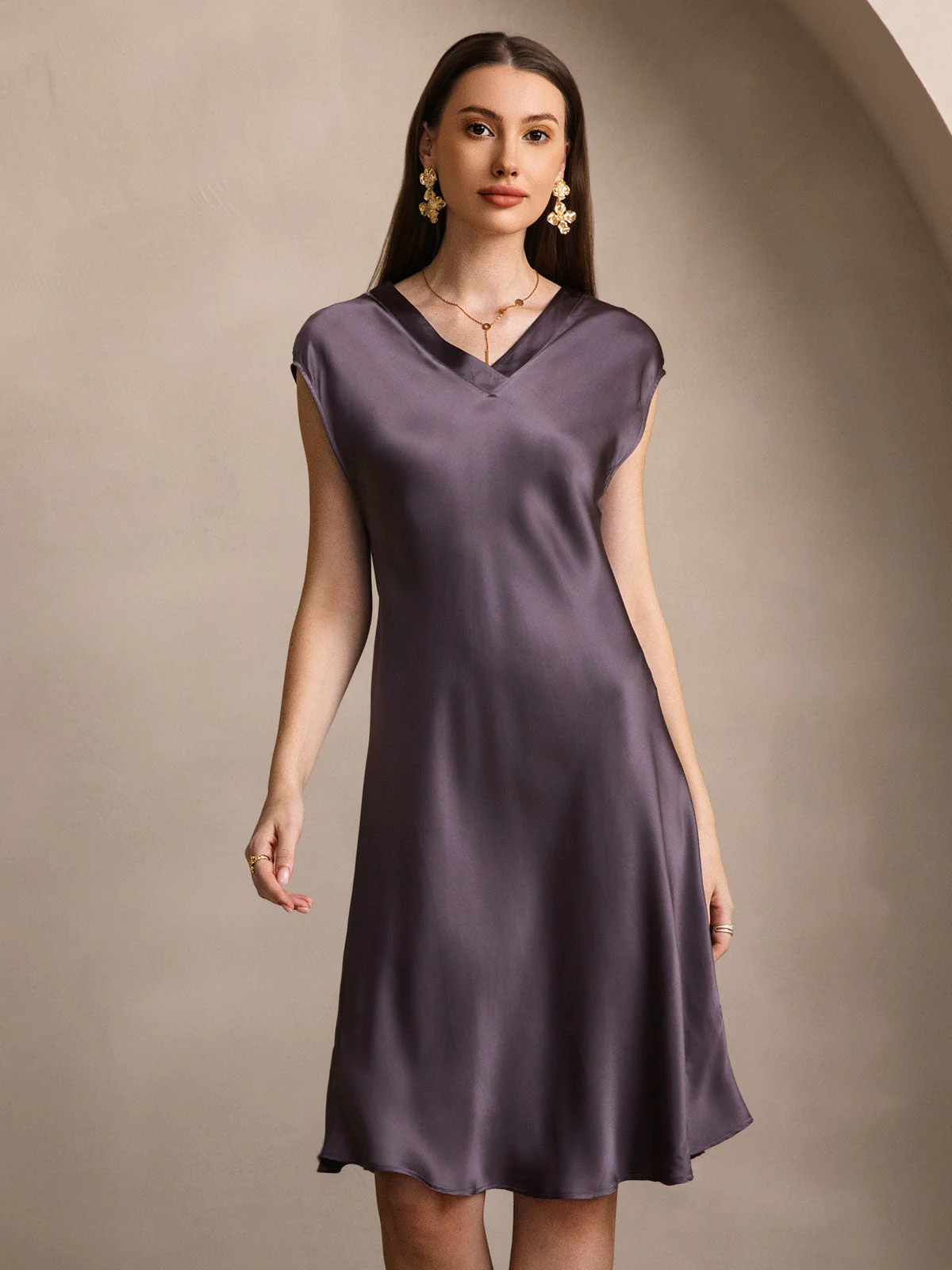 100% Mulberry Silk V-Neck Cap Sleeve Nightgown & Lounge dress - Image 12