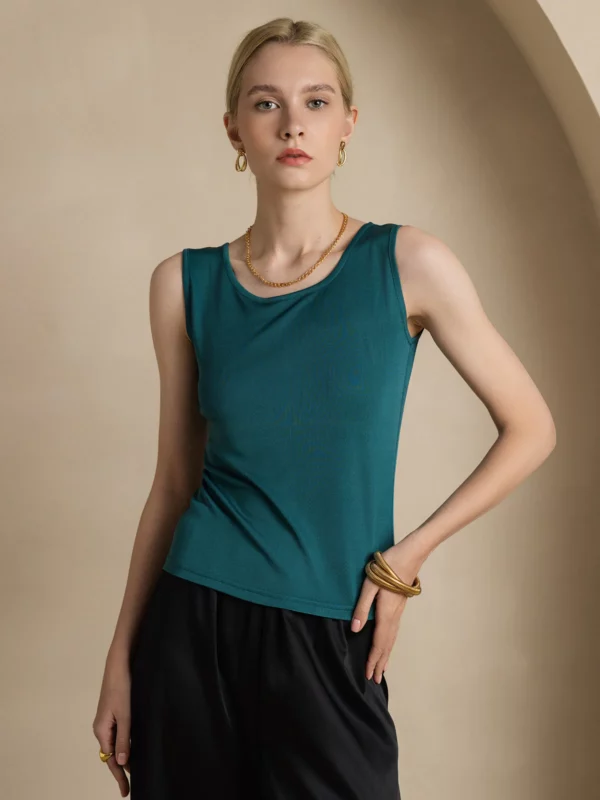 19Momme 100% mulberry Silk Sleeveless Round Neck Women's Tank Top - Image 7